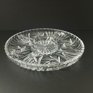 Vtg Bohemian Crystal Pinwheel Pattern 5 Section Serving Tray